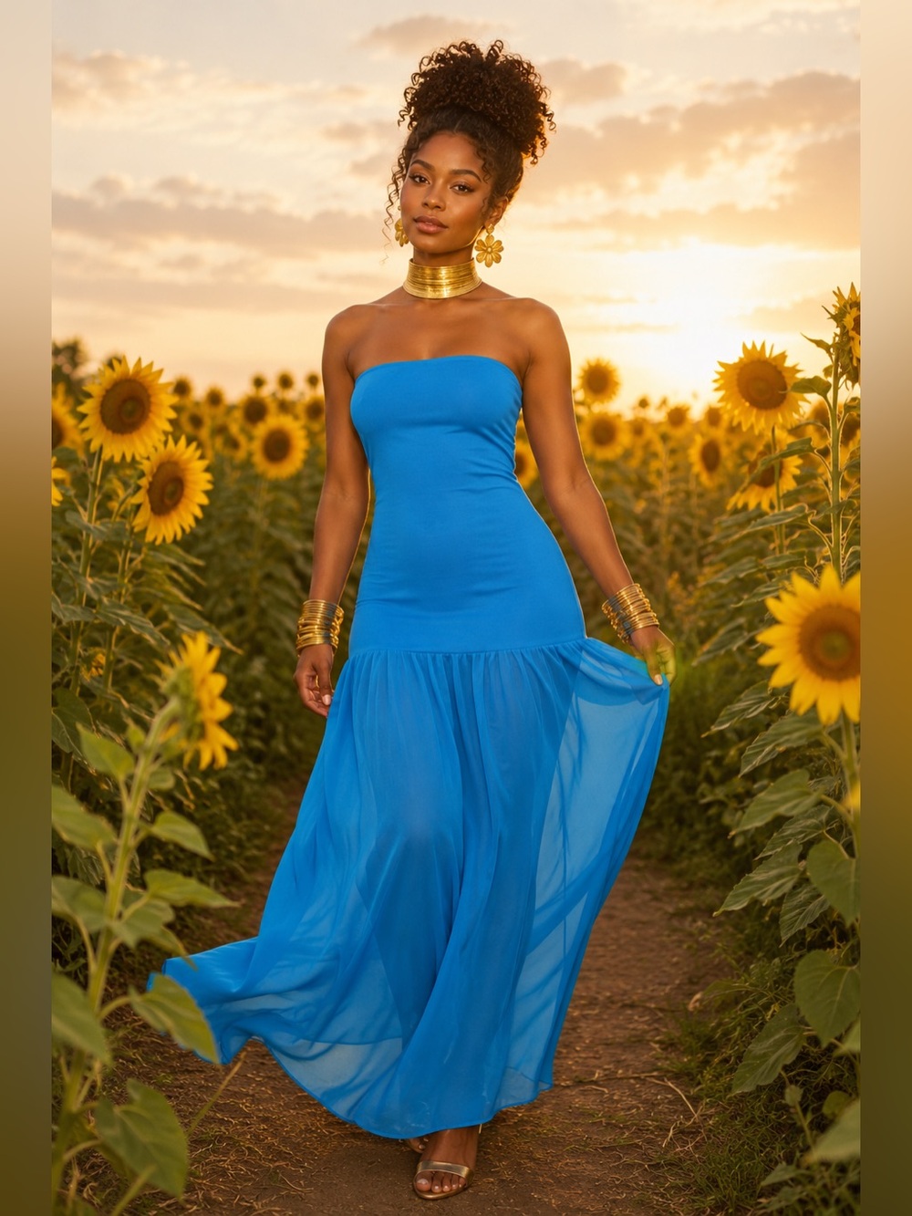 Missguided Strapless Blue Maxi Dress
